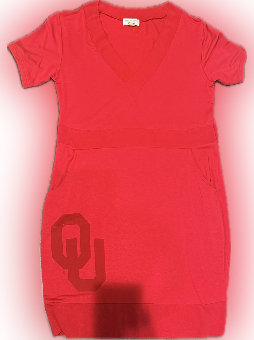 Red V-Neck Casual Dress with OU Logo